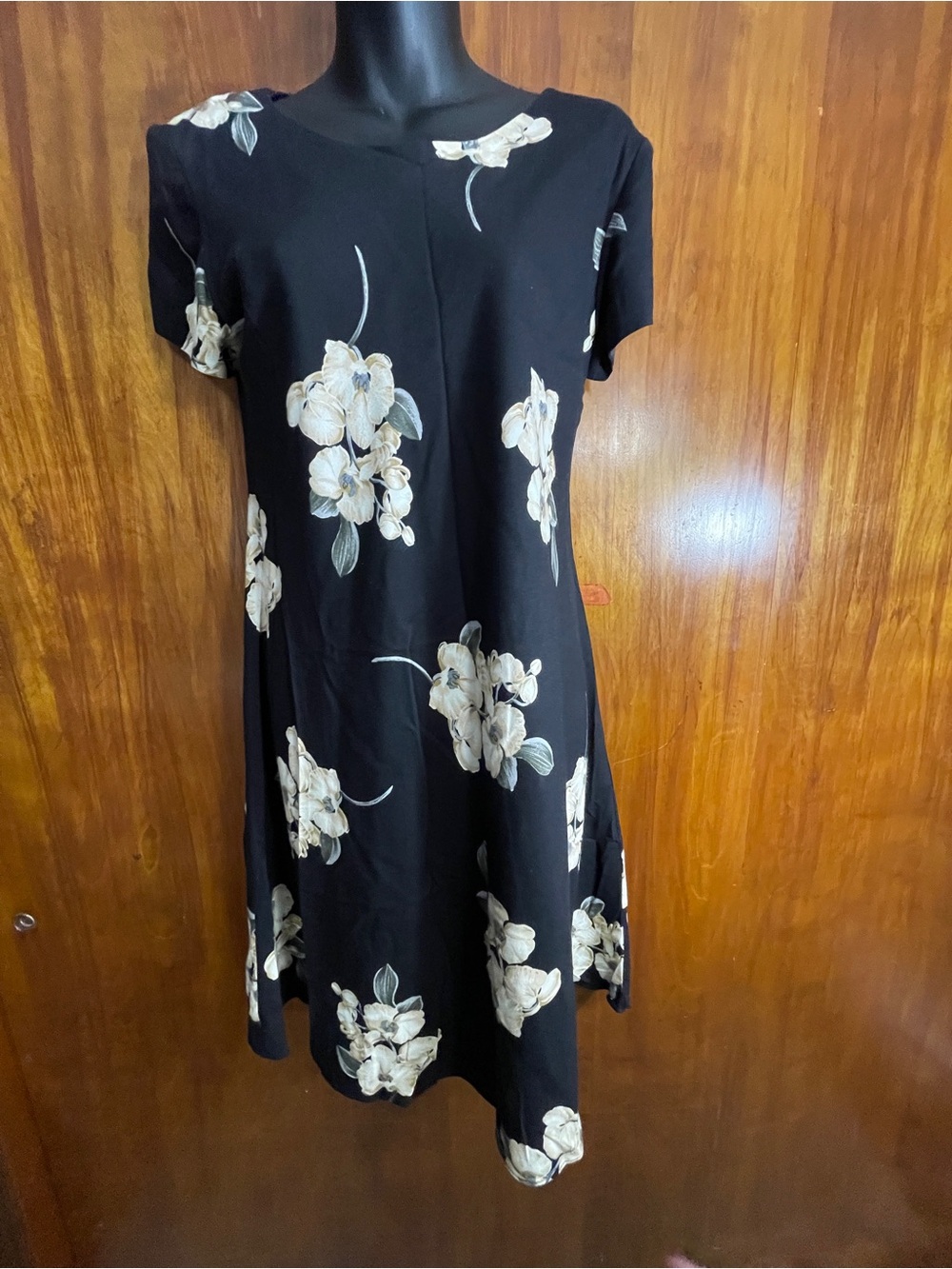 VTG 90s Jessica Howard Black Floral Midi Shift Dress 6